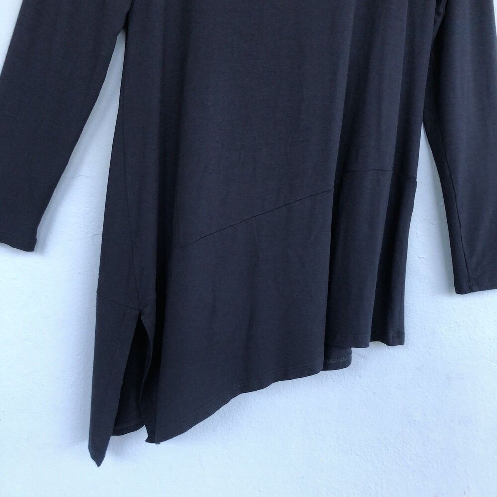 Eileen Fisher Tunic Top Women M Black Asymmetrical Hem Jersey Stretch Minimalist - Picture 7 of 12